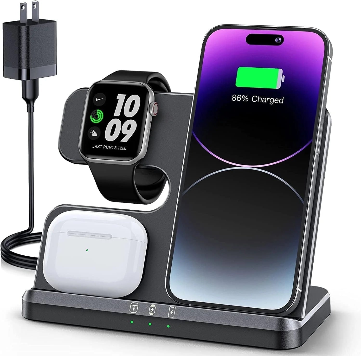 Wireless Charging Station, 3 in 1 Wireless Charger for Iphone 16/15/14/13/12/11/Pro/Pro Max/Xs, Sumsung Galaxy S26 S25 S23, 18W Charging Dock for Iwatch 10/9/8/7/6/5/4/3, Airpods 4/3/2/Pro(Purple)